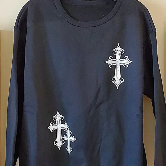 Shein Black Slayr Cross Print Drop Sleeve Casual Sweatshirt SZ M - Picture 6 of 8
